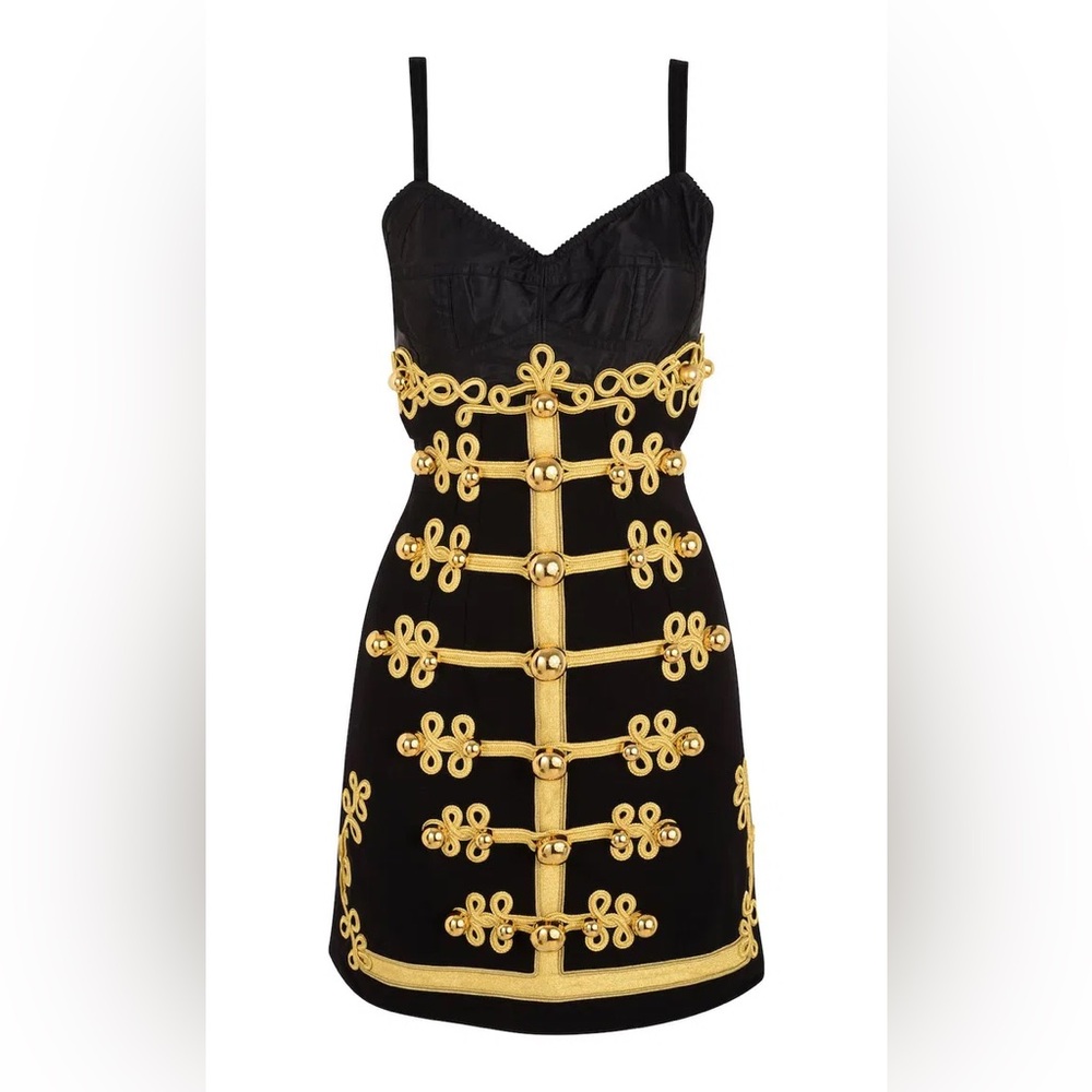 Dolce & Gabbana Runway Black Mini Dress with Gold Embellishment size IT 44